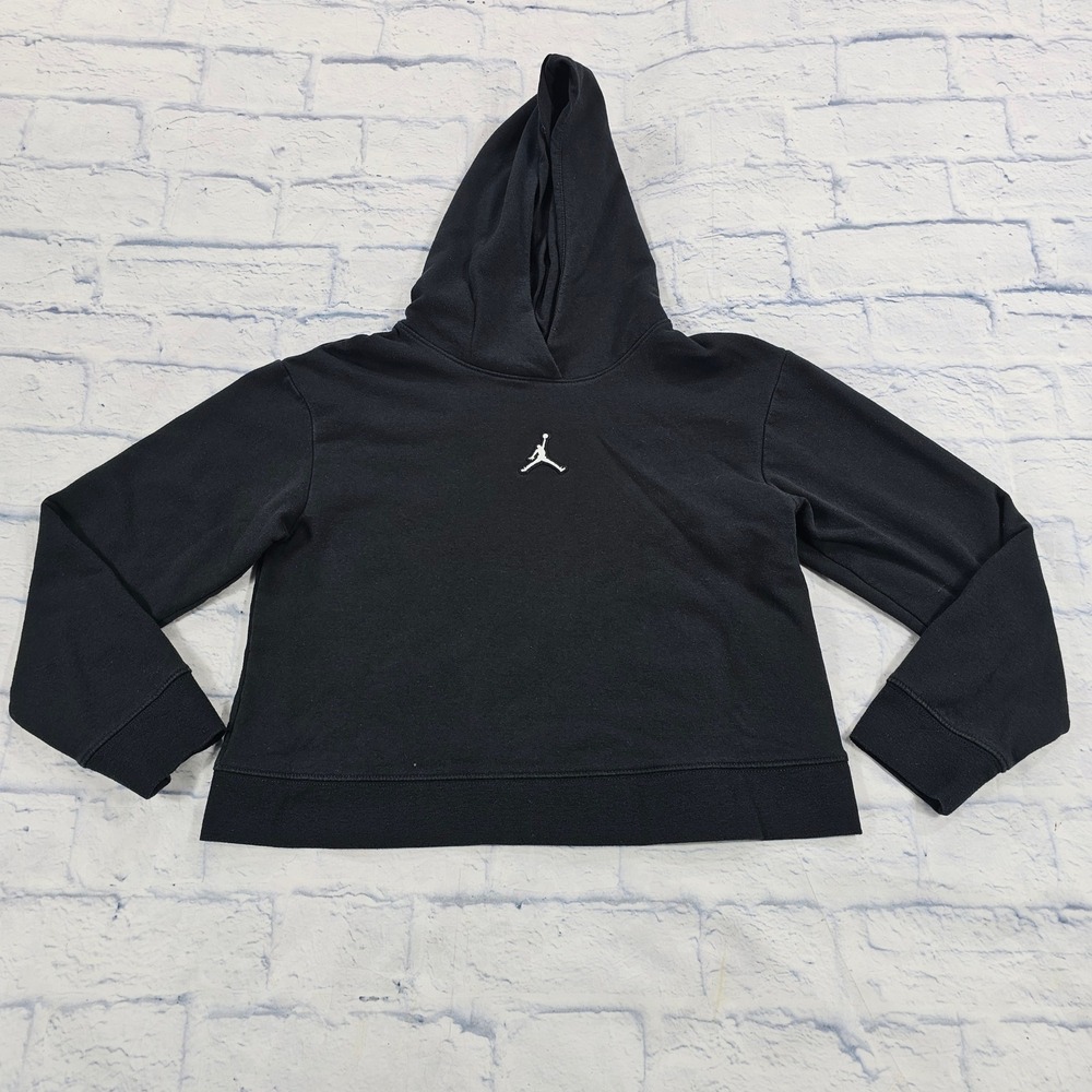 Jordan Cropped Hoodie Girls Large 12-13 Black Jumpman Logo Pullover Sweatshirt